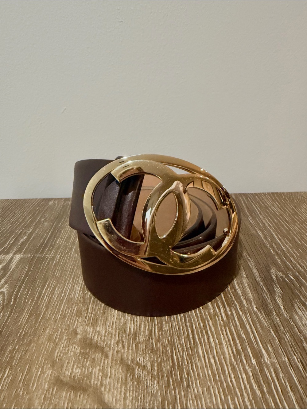 Chanel Vintage Brown Leather Jumbo CC Gold Buckle Belt 95/38